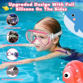 SkrekuiMa Taucherbrille mit Schnorchel Kinder, Schnorchelset Kinder Schnorchelmaske mit Faltbar Schnorchel & Verstellbarem Silikonband, Anti-Leck Anti-Fog Tauchmaske Kinder für 4-14 Jahre