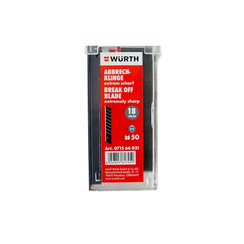 Würth 50x Snap-off Blades 18 mm Extremely Sharp Black Sliding