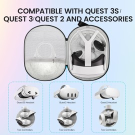 sarlar JGZ Hard Carrying Case for Meta Quest 3/Quest 3S/Oculus Quest 2, Accessories VR Headset with Original Strap, Controllers, Unique Design, Lens Cover, Portable Protection for Travel and Stroage