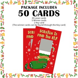 RTMISA 50 Pack Christmas Scratch Off Cards with Stickers for Christmas Party, Red Elf Stocking Stuffers Scratch Off Game Cards for Holiday Party Favors Raffle Prize Drawing Supplies