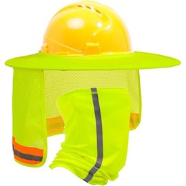 TCCFCCT Hard Hat Sun Shade, Full Brim Mesh Neck Sun Shield, High Visibility Sun Visor Neck Protection and Bandana Headband Face Scarf, Hard Hat Accessories, Hard Hat Not Included, (2 Packs, Yellow)