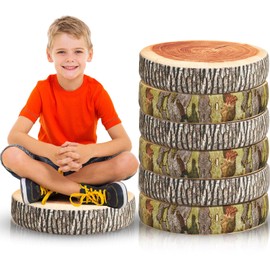 Juexica 6 Pcs Decorative Soft Round Throw Pillow Circle Seating Tree Stump Pillow 3D Digital Print Stump Cushion Flexible Seating Floor Cushion Natural Wood Forest Decor for Classroom Home Couch