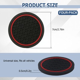 Car Cup Holder Coasters,4Pcs Non-Slip Car Cup Coasters,2.76" Insert Water Bottle Holder Pads,Waterproof Vehicle Water Bottle Pads,Anti Dust Mats,Recessed Drink Mat for Most Vehicles (BlackRed)
