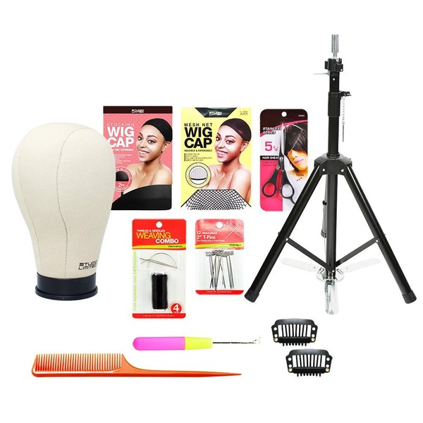 Studio Limited Tripod Mannequin Head Wig Stand with Canvas Block Head DIY Wig Making Set (22" Set)