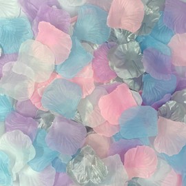 Silk Flower Petals Candyfloss Colours Mix Artificial Rose Petals Wedding Confetti Party Decoration Scatter Floral 1200 pieces (Blue, Light Pink, Lilac, White, Silver)