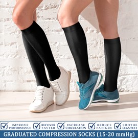 FEYHAY Copper Compression Socks (3 Pairs) 15-20 mmHg Circulation is Best Athletic & Daily for Men & Women, Running, Climbing (L/XL, 01 Black)
