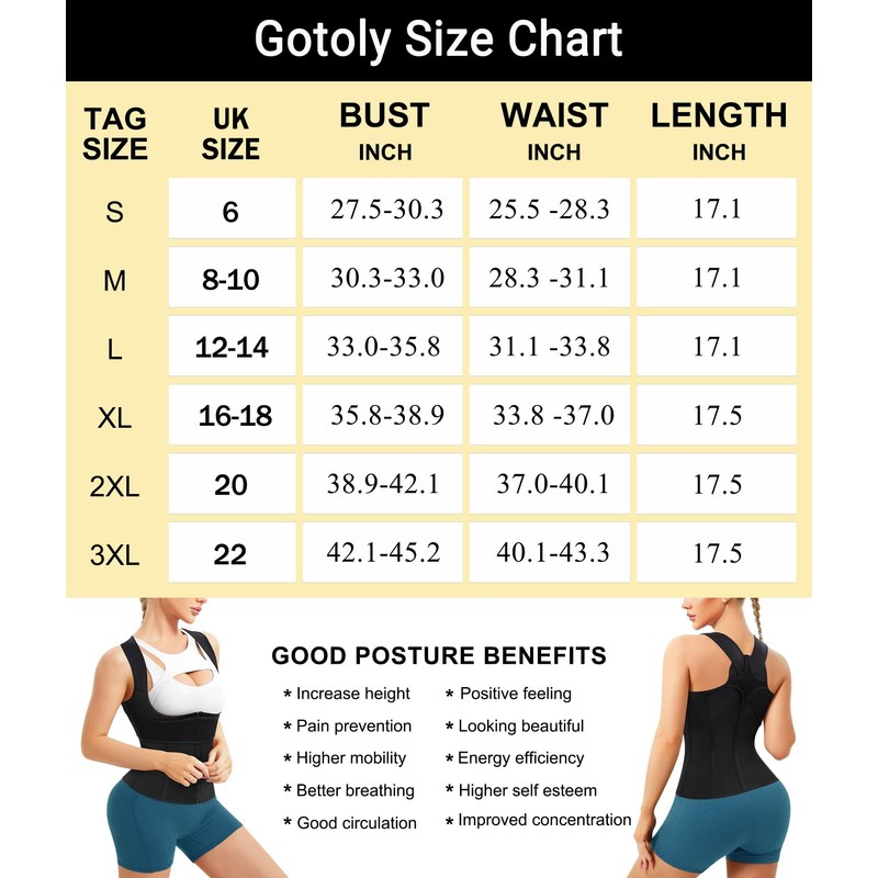 Gotoly Women Back Brace Posture Corrector Waist Trainer Vest Adjustable