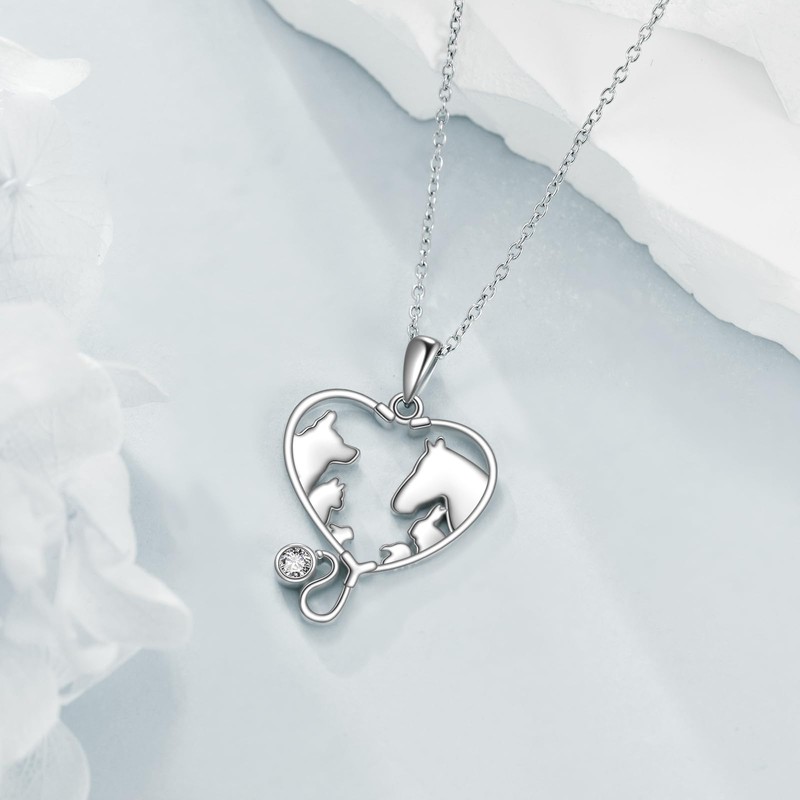 YFN Veterinary Necklace Sterling Silver Vet Techs Pendant Veterinarian Stethoscope