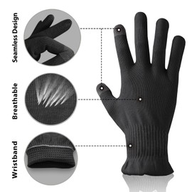 Migliore Wear 2 Pairs Cotton Gloves for Eczema with Touchscreen Fingers, Moisturising Gloves for Dry Hands, SPA, Hand Care, Eczema Gloves for Adults(Classic Black-L/XL)