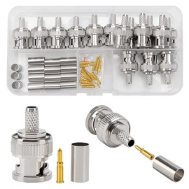 KUOQIY 15 PCS BNC Male Crimp-on Connector for RG58 RG142 RG400 LMR195 Coaxial Cable, Male BNC Plug Crimp Connector Kits for CCTV Camera Connection, Including Connector, Pin, Ferrule