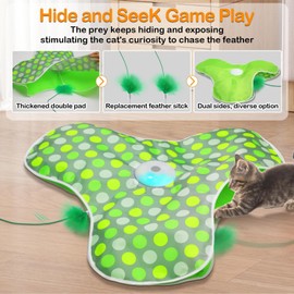 Interactive Cat Toy for Indoor Cats Automatic Cat Toy for Kitten，Moving Concealed Feathers Real Mouse Squeaky Touch Activated Toys for Bored Cats, Hide and Seek Cat Toys