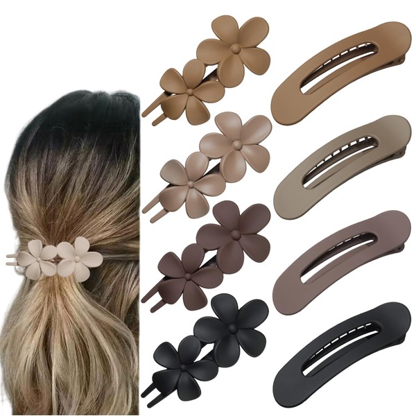 8 Pcs Flat Hair Claw Clips, Matte Flower Hair Clips