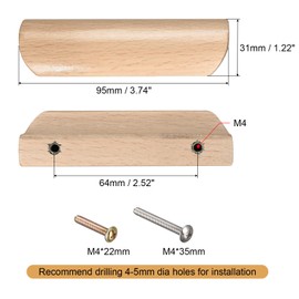 sourcing map Pack of 2 Wooden Handles 64 mm / 2.52 Inch Hole Spacing for Kitchen Furniture Drawer Wardrobe Cabinet