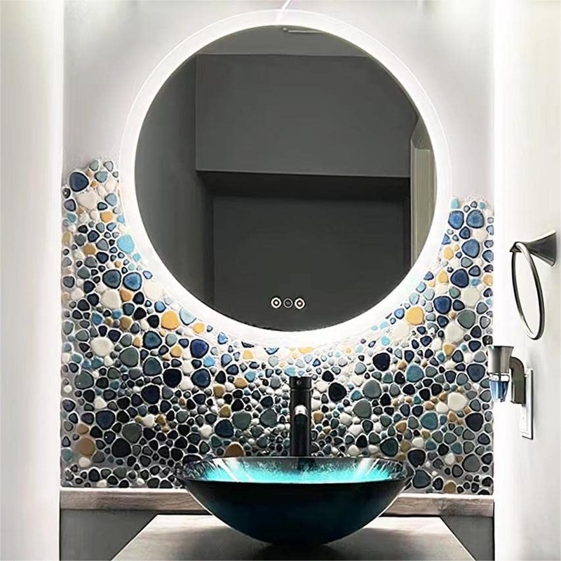 Parrotile Pebble Tile for Shower Floor Aqua Cobalt Blue Mosaic