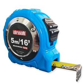 DRAAK Tape Measure, 5m/16ft, Thumb Lock, Button Stop, Belt Clip, Hand Strap, Metric and Imperial