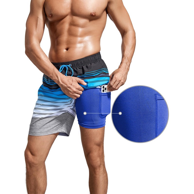 SILKWORLD Mens Swim Trunks 2 in 1 Quick Dry Swim