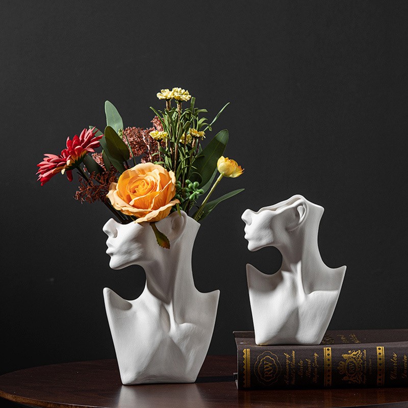 Side Face Portrait Ceramic Vase Living Room Decorative Dried Flower