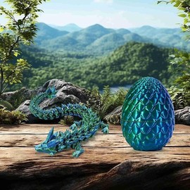 3D Printed Dragon Egg, Articulated Dragon Inside, Crystal Dragon Fidget Toy, Mystery Dragon Egg for Autism/ADHD (Silk Green)