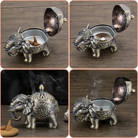 SUMNACON Zinc Alloy Incense Burner with Lid Incense Holder Incense Bowl Incense Bowl Incense Container Home Decoration for Bedroom Yoga Living Room Gift (Elephant Shape Ore Colour)
