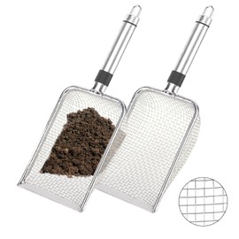 Rhyhome Pack of 2 Stainless Steel Garden Sieve with Handle Compost Sieve for Gardening Sand Seeds (2.8/3.8 mm Mesh)