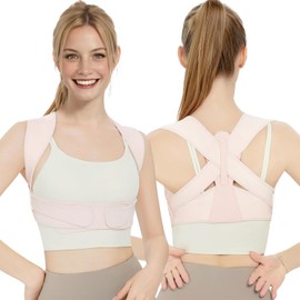 FHOCSLO Back Support Belt Back Straightener Invisible Adjustable Posture Correction for Women Correction of Round Back Posture, Relief of Neck, Shoulder and Upper Back (Pink, L/XL)