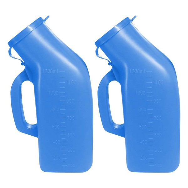 Male Urinal Spill-Proof Urine Collection Container for Adults/Large Plastic Pee Holder for Hospital,Incontinence,Elderly,Travel,Driving,Camping (Blue)2 Packs-1200ml (Blue)