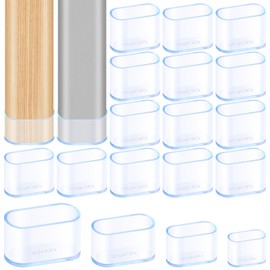 Hilitchi 20PCS Oval Furniture Leg Caps 1.2" x 0.59" Anti-Slip Chair Leg Floor Protectors Vinyl Flexible Chair Leg Floor Protectors for Chair Table Bed(Transparent)