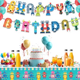 3 Pack Birthday Party Tablecloth Party Decorations, 51"x86" Outdoors Party Disposable Rectangle Table Covers Plastic Table Cloth for Children College High School Class of Party Supplies (Robot)