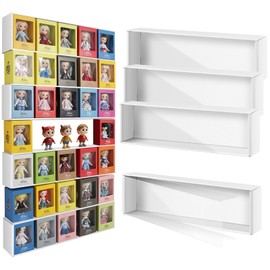 Quzzil 4 Pcs 5x4 Version Display Case for Miniature Figure Stackable Display Stand with Clear Cover, 23 x 7 x 4 Inch, Dustproof Display Rack for Dolls in Boxes, Mini Toys, Collection(holds 20 Figures)