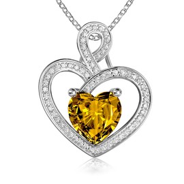 MYMIRACLE JEWELRY MMJ Platinum Plated Silver Heart Gift for Women Anniversary Wife Necklace with Heart Pendant Birthstone Necklace Gift for Her Birthday (November Golden)