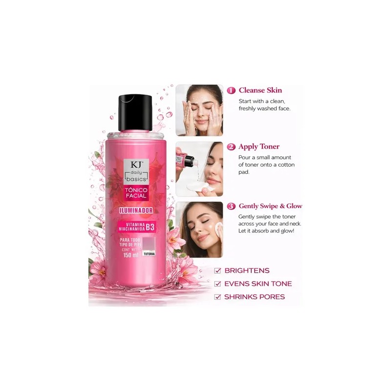 Tónico Facial Iluminador Kj Niacinamida B3 150ml