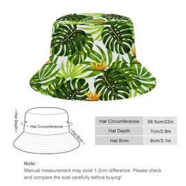 Shutiall Unisex Bucket Hat Printed Sun Hats Fashion Fishing Hat Cute Fisherman Cap Outdoor Summer Travel Hiking Beach Caps Palm Leaf