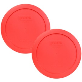 Pyrex 7201-PC Red Round 4 Cup Plastic Food Storage Lid, Made in USA - 2 Pack