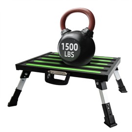 GarfatolRv 19”×14.5” Large RV Steps with Glow in The Dark Tapes Adjustable RV Step Aluminum RV Step Supports Up to 1500 lbs(Black)