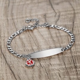 mnmoom Medical id bracelets for women 7-8.5 inch stainless steel small Figaro chain Medical alert bracelets (Silver/dnr)