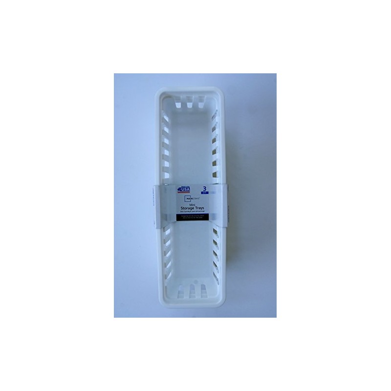 Slim Plastic Storage Trays Baskets in White- Set of 3