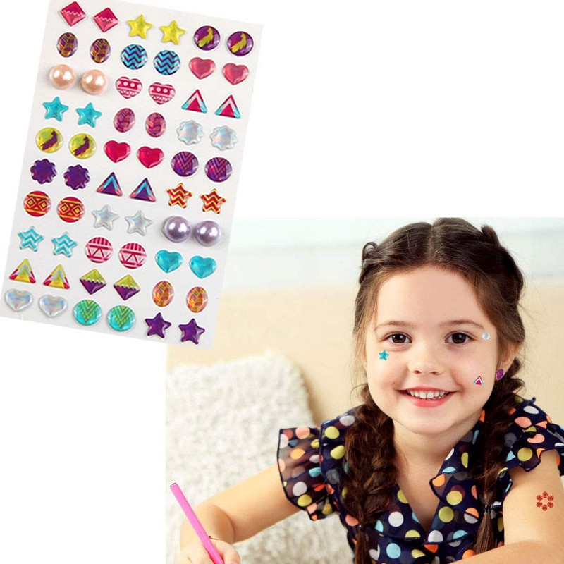 AUGSUN 240 Piece Sticker Earrings 3D Gems Girls Earrings Self-Adhesive
