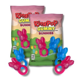 Easter Ring Pop Gummies - Festive Bunny Shaped Ring Gummy Candies - Blue Raspberry & Strawberry - Gift Pack of 2, 3.4 oz. Bags By Lyza's Sweets & Treats