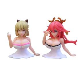 2/3/6-Pack (One of Each) Kanako Series New Chest Shaking Ornaments, Cute Girl Chest Shaking Ornaments,Car Dashboard Decorations,Adult Q-Version Playing Toy Gifts (Yae Miko、SEBA)