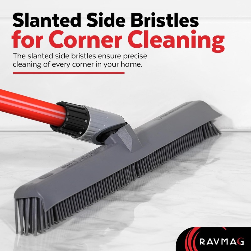 2-in-1 Silicone Rubber Broom Carpet Rake and Squeegee - Swivel