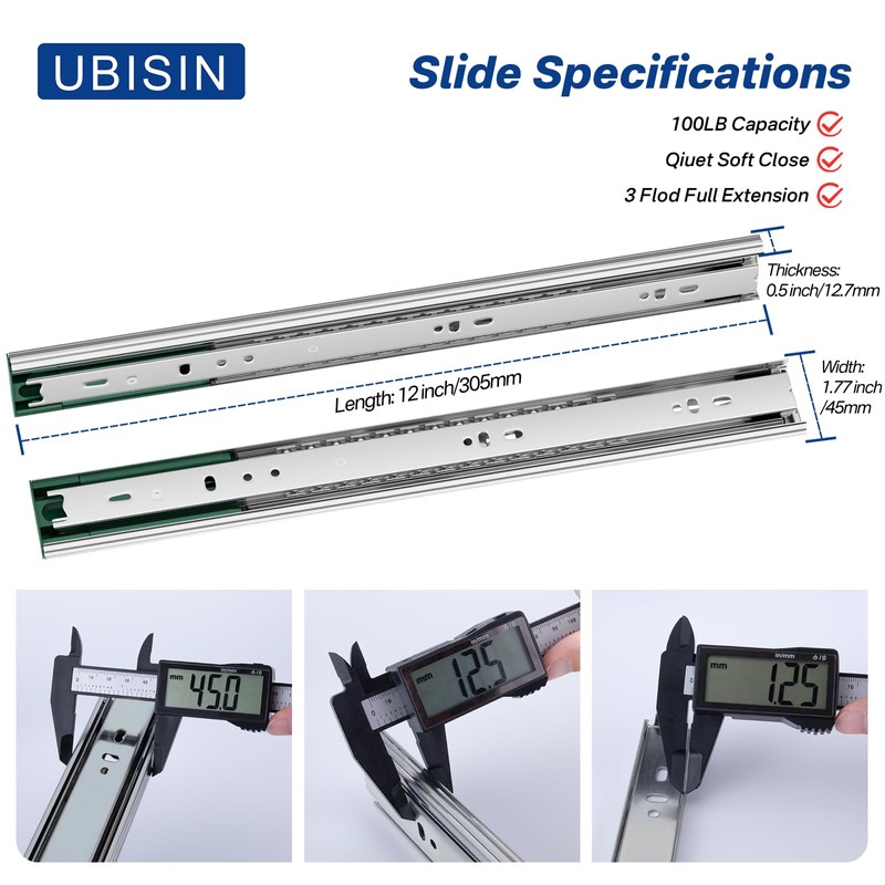Ubisin 10 Pairs Soft Close Drawer Slides 12 Inch Side