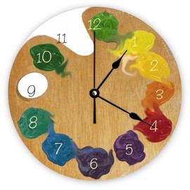 Decorative Silent No Ticking Wall Clock Artist`s Palette Color Wheel with Numbers Round Modern Wooden Clocks for Bedroom Living Room Home Office School Wall Art Decor, 10 Inches