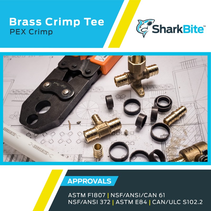 SharkBite 3/8 Inch Crimp Tee, Brass Plumbing Fitting, PEX Pipe,