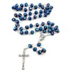 Deep Blue Crystal Beads Rosary Catholic Necklace Holy Soil Medal