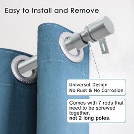Byondeth Curtain Rods for Windows 16 to 120 Inches Adjustable Length 1 Inch Diameter Window Curtain Rod with Aluminium End Cap, Silver Gray
