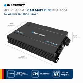 BLAUPUNKT BPA-E604 4-Channel Class AB Car Amplifier - 1800W Max Power, Bridged 360W RMS - Compact Design for Superior Sound Clarity