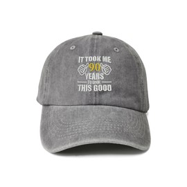 Enodtter It Took Me 90 Years to Look This Good Hat, 90th Birthday Gifts for Grandpa Grandma Dad Father Mom, Washed Gray Baseball Cap