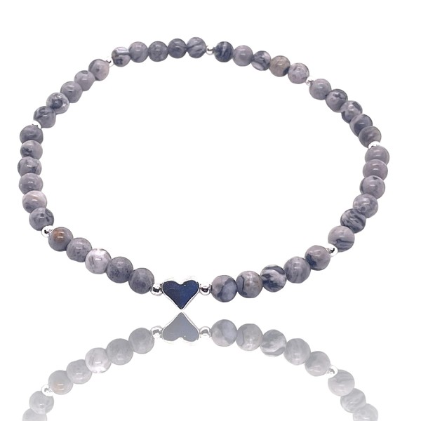 Steinfixx® - Gemstone Bead Bracelet Made of Grey Picasso Jasper