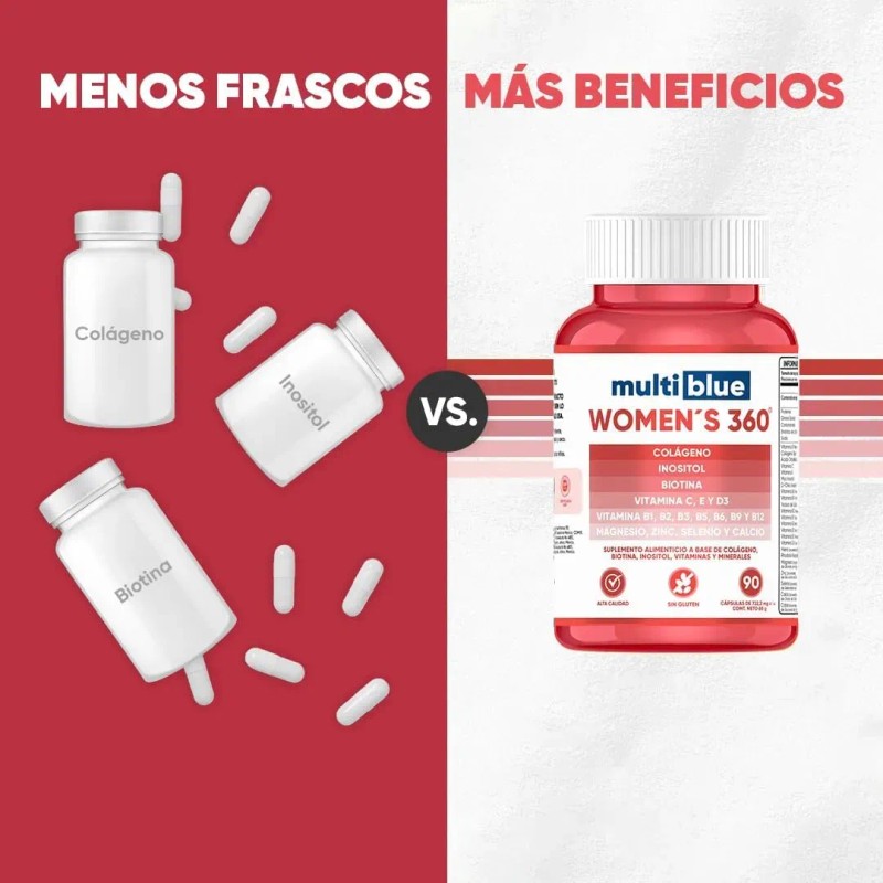Multiblue Womens 360 Colágeno Biotina Vitaminas Mujer 90cap Sabor