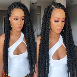 ToyoTress Marley Hair Crochet Braids - 26 Inch 6 Packs Natural Black Super Long, Afro Kinky Curly Marley Twist Braids Synthetic Twist Crochet Braiding Hair Extensions (26 Inch, 1B-6P)